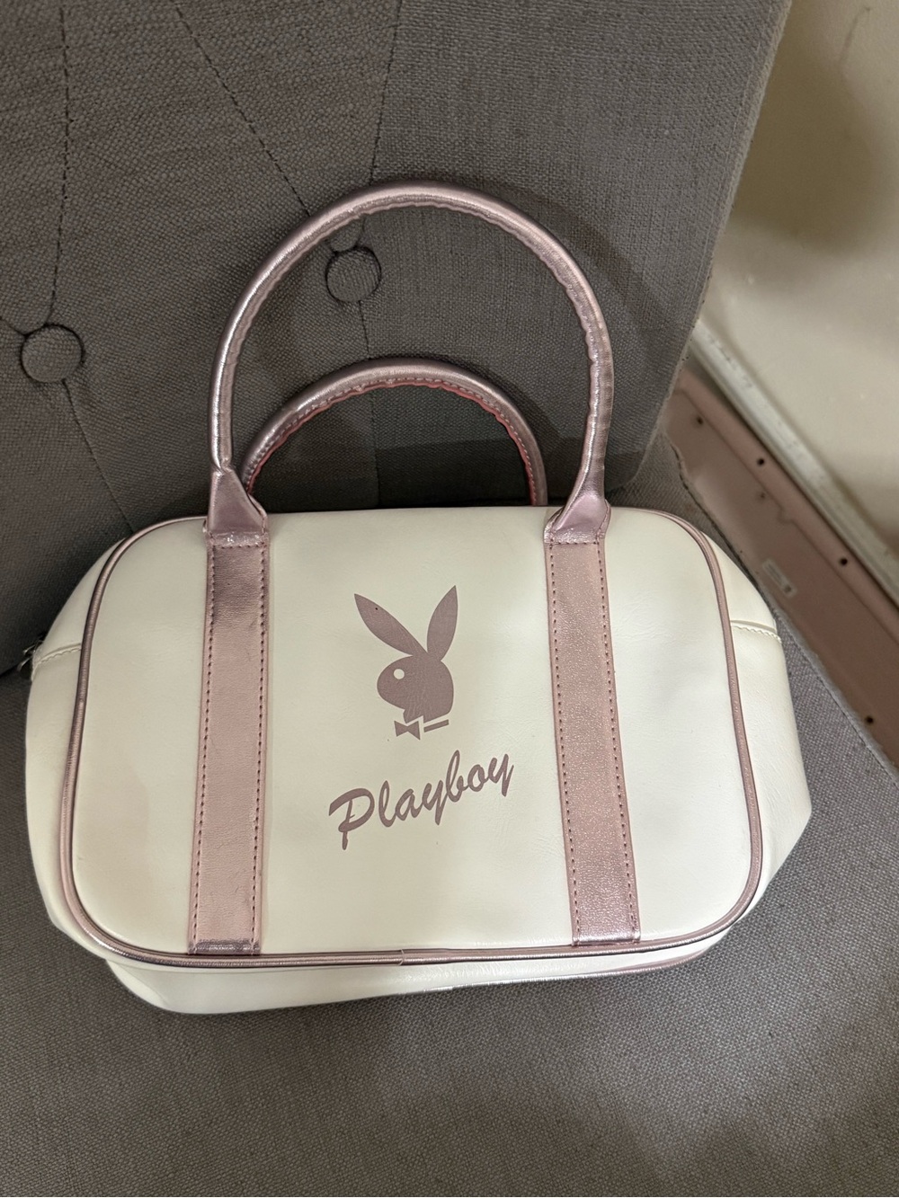 PLAYBOY Cream Tote with Rose Metallic Accents